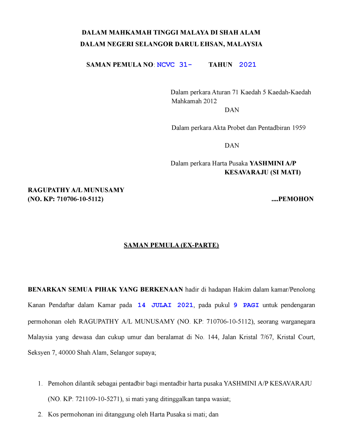 letter of administration malaysia