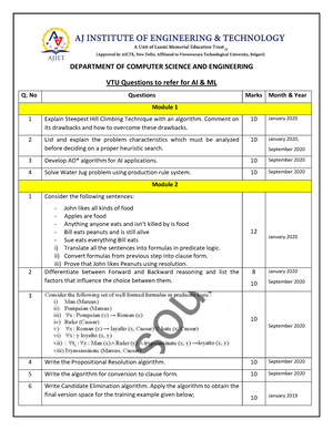 Model VTU Question Paper For AI&ML 18CS71 - 18CS Model Question Paper ...