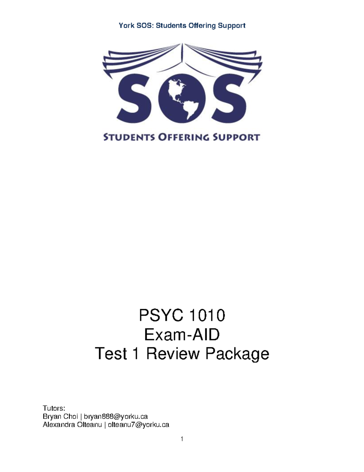 PSYC 1010 TEST 1 Review Package - PSYC 1010 Exam-AID Test 1 Review ...