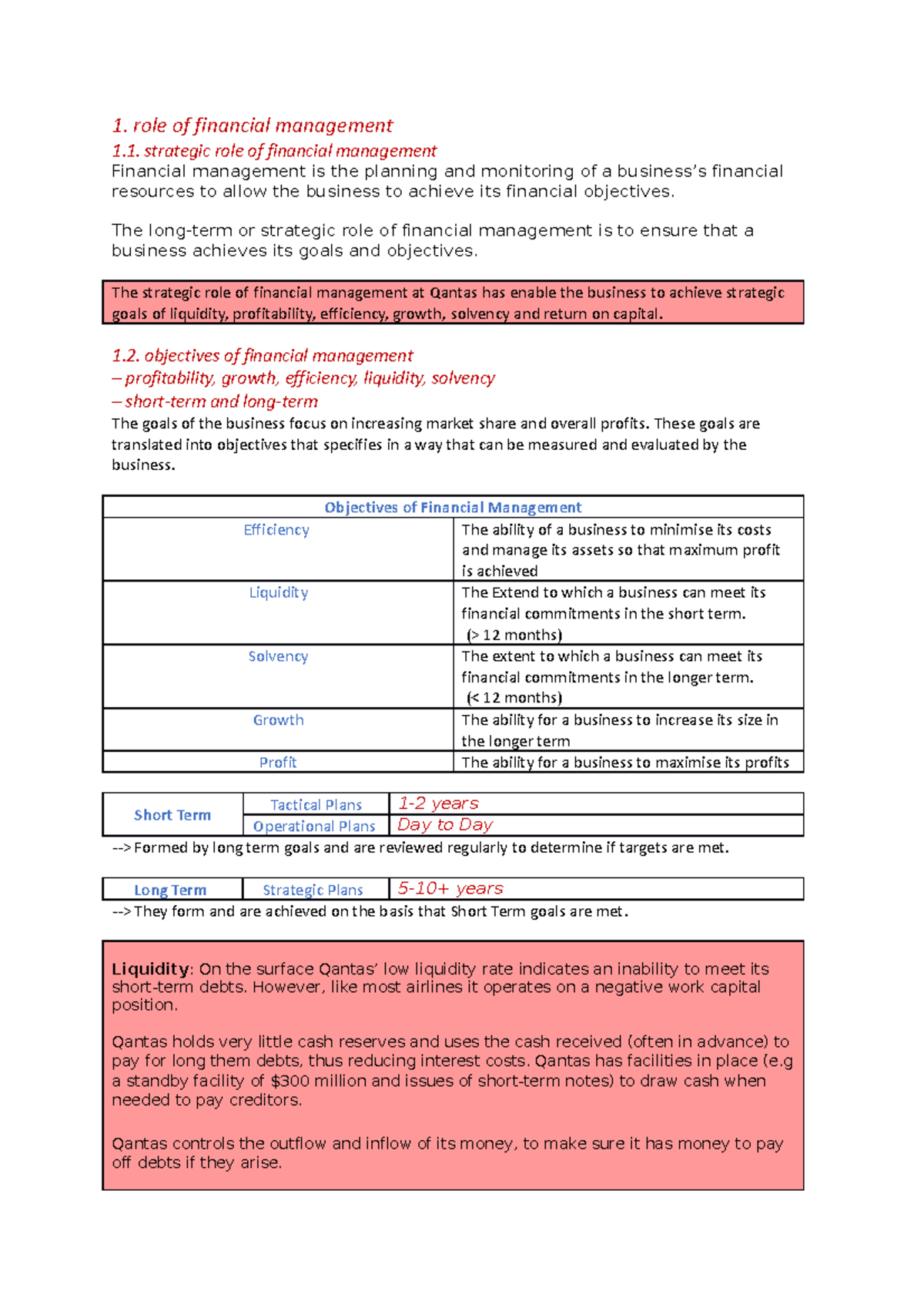 MOD 3 Finance and Qantas - 1. role of financial management 1. strategic ...