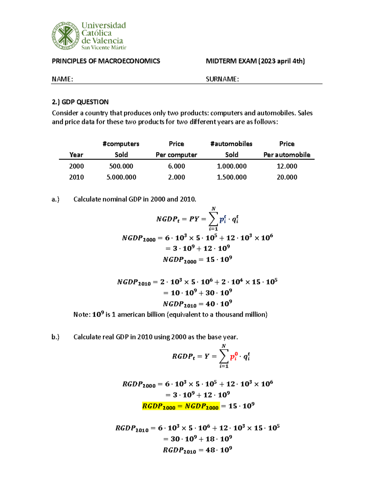 2223 macro midterm sol - ............ - PRINCIPLES OF MACROECONOMICS ...