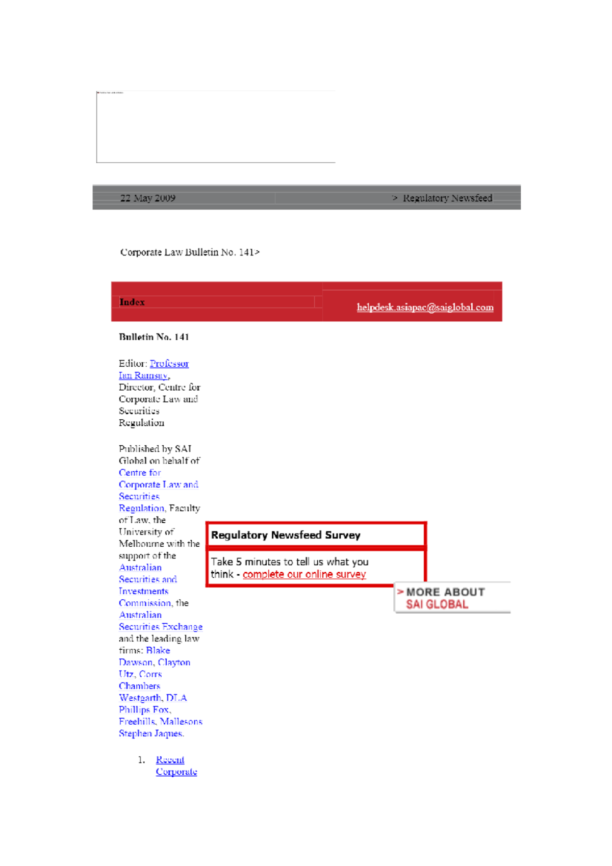 Corporate Law Bulletin 141 May 2009 BLAW 2001 Studocu