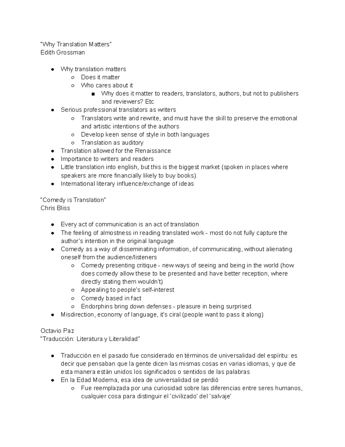 Class Reading Notes - “Why Translation Matters” Edith Grossman Why ...