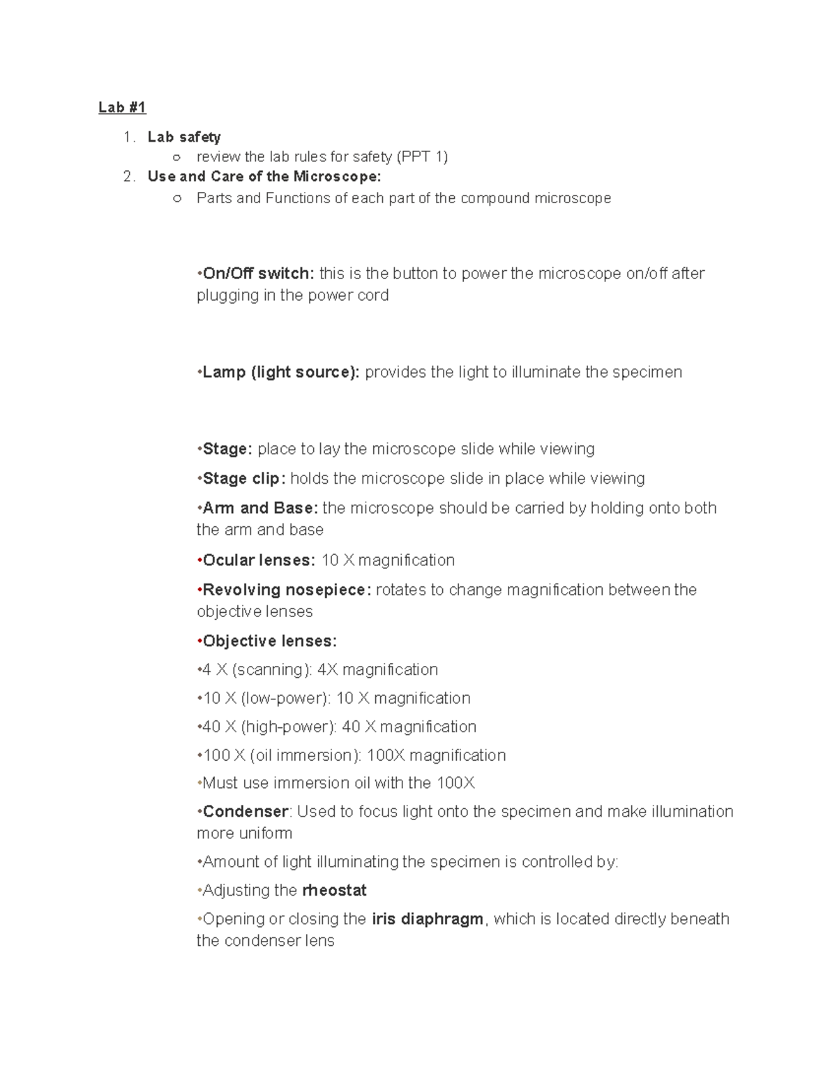 microbiology exam 1 study guide Lab Lab safety review the lab rules