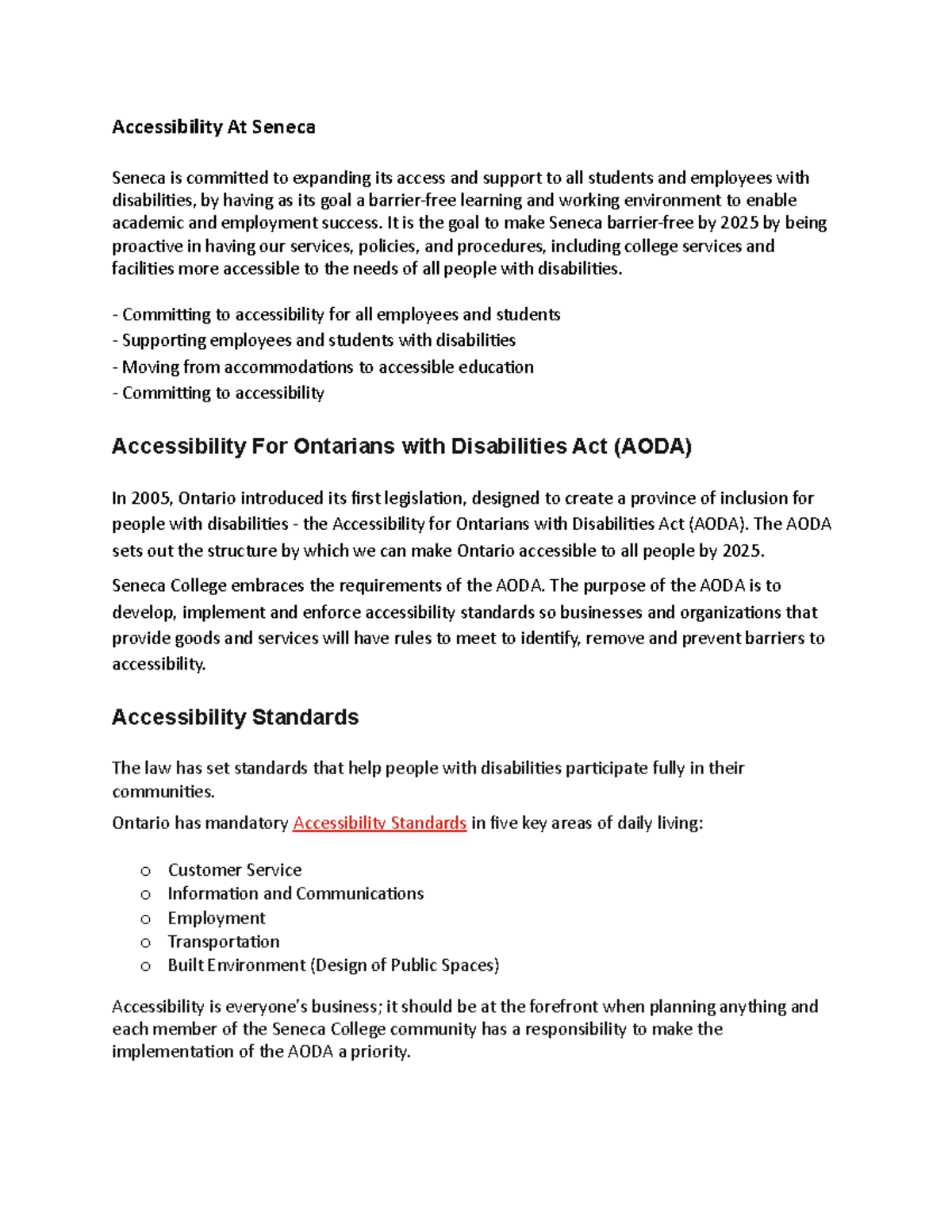AODA test Assignment Accessibility At Seneca Seneca is committed to