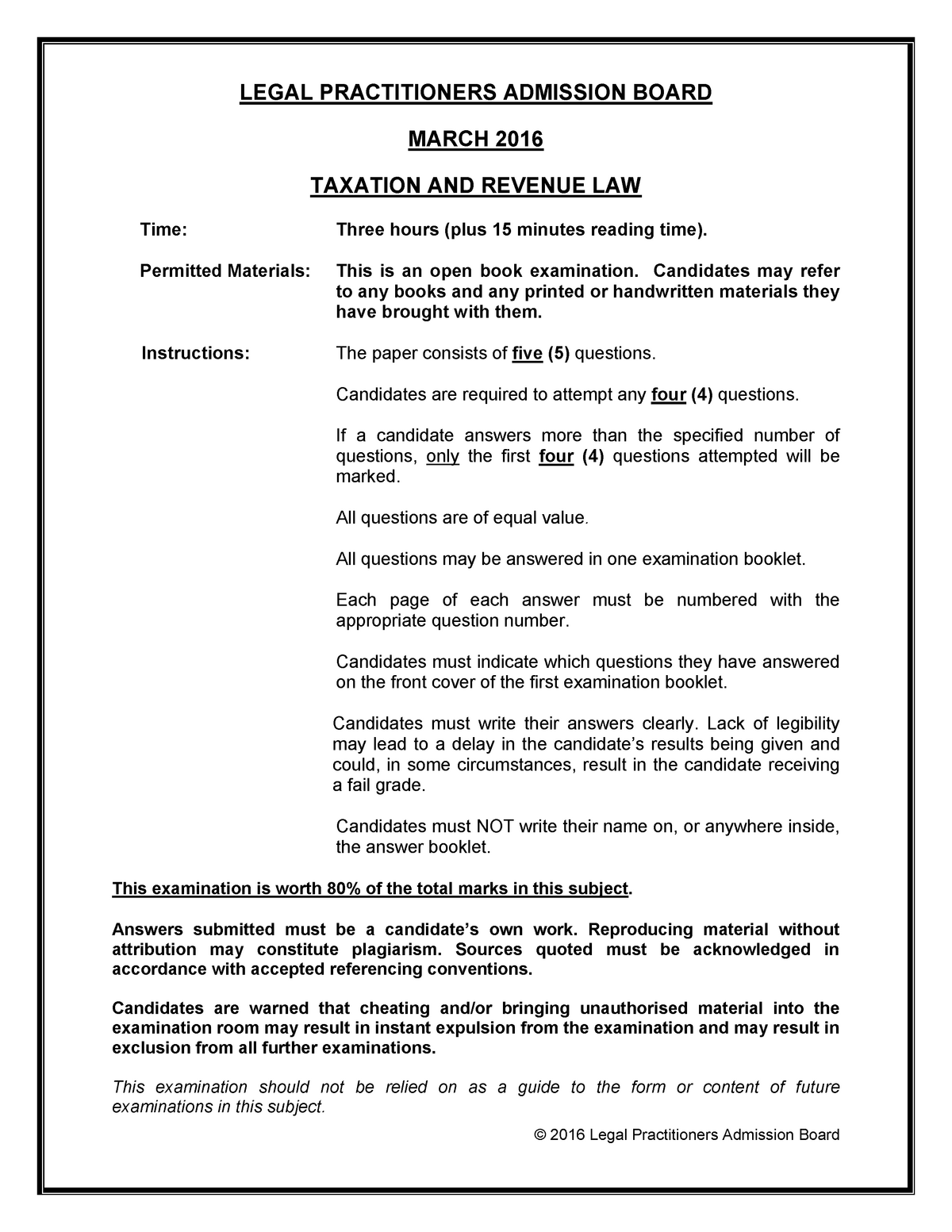 Exam March 2016, questions - LAWS5109 - Advanced Taxation Law - USyd Sns-Brigh10