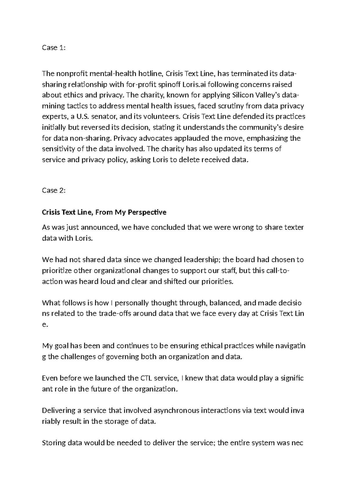 Case Summary - This is my personal assignment. - Case 1: The nonprofit ...