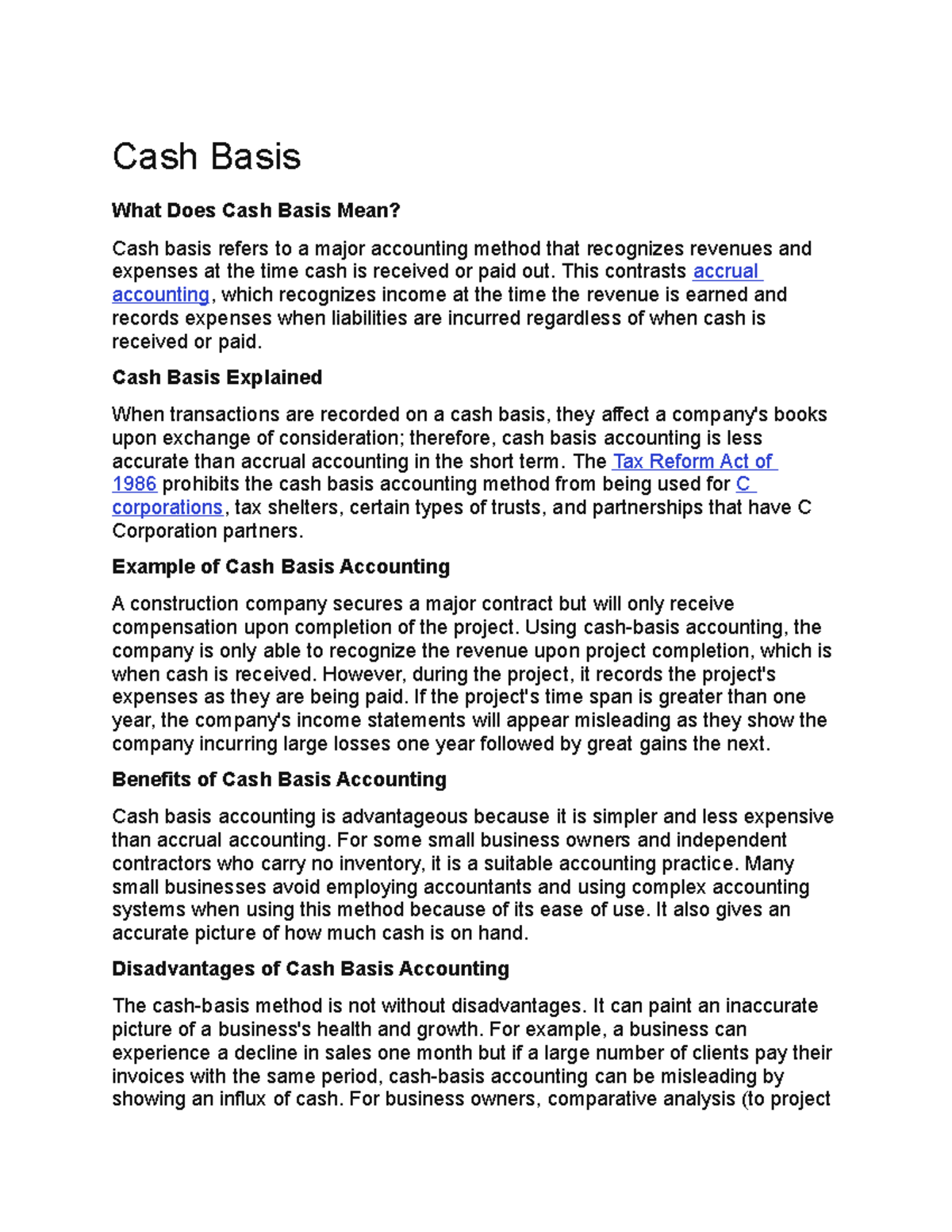 FINANCIAL ACCOUNTING AND REPORTING RELATING TO CASH BASIS Cash Basis