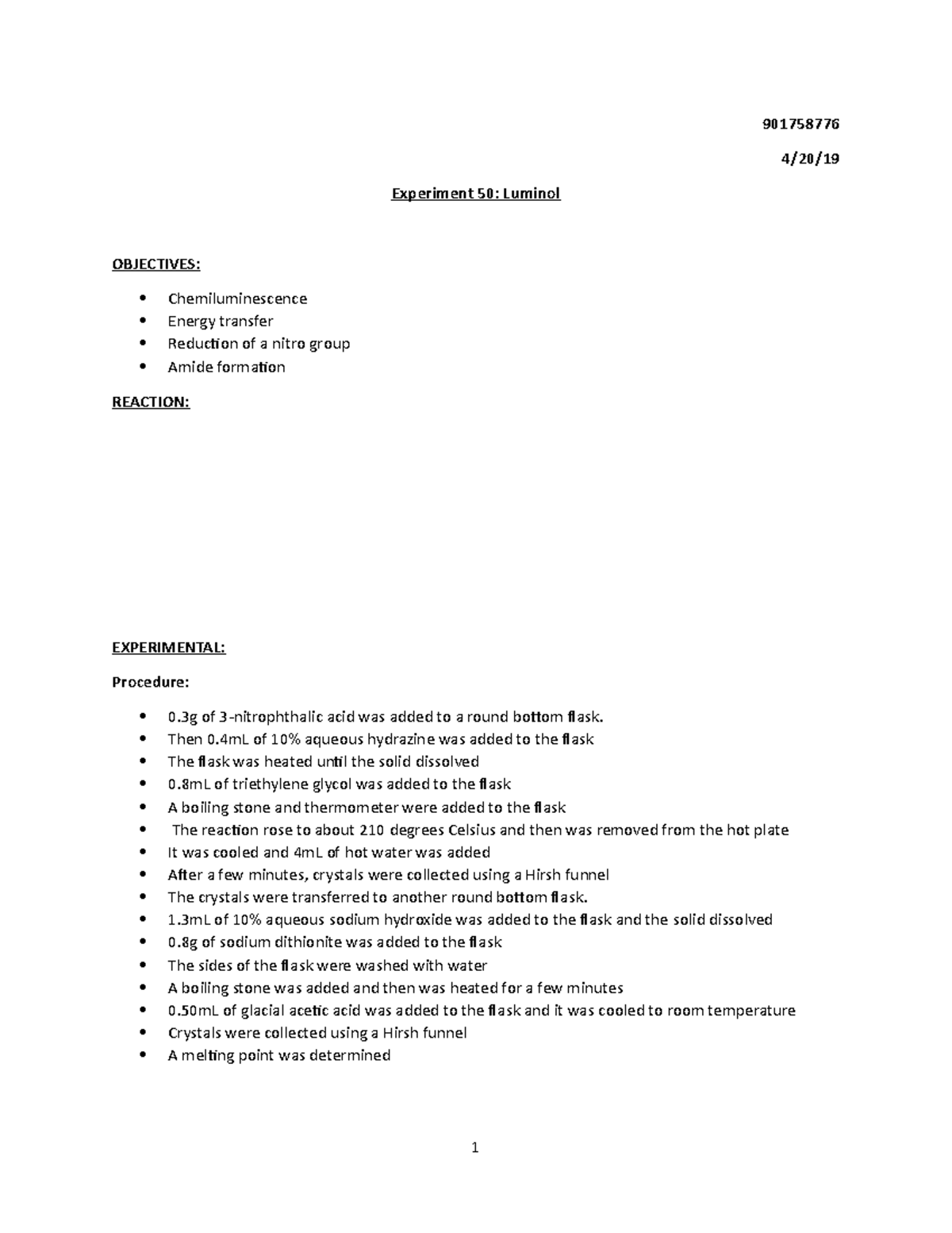 luminol experiment lab report