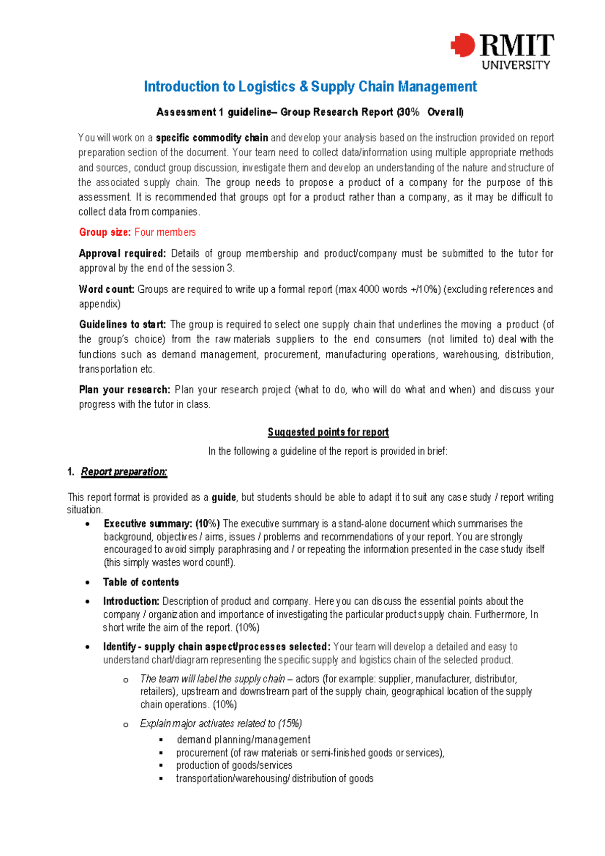 Ilscm Assessment Brief City S1 2019 - Introduction to Logistics Supply ...