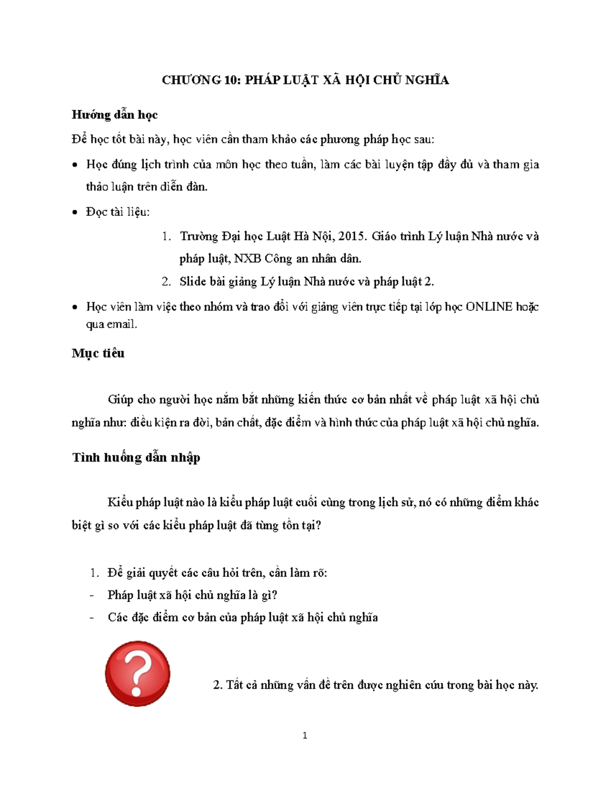 Neu - LLNN&PL 1 - Chương 10 - CHƯƠNG 10: PHÁP LUẬT XÃ HỘI CHỦ NGHĨA ...