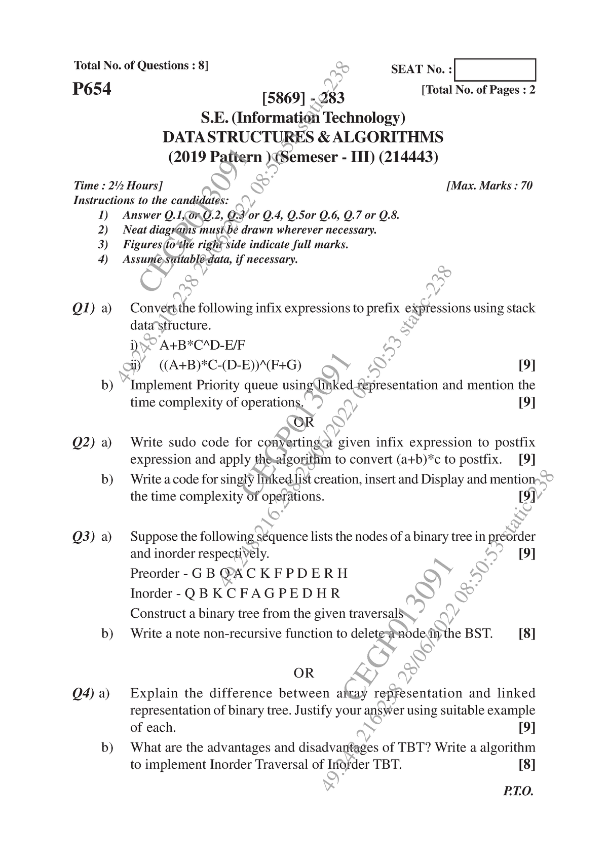 DSA Endsem May Jun 2022 - [5869] - 283 1 Total No. of Questions : 8 ...