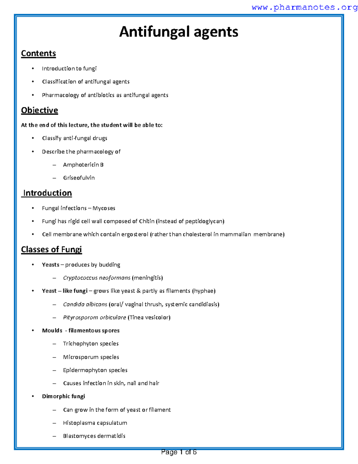 Antifungal agents Notes for 6 th sem pharmacology Antifungal agents