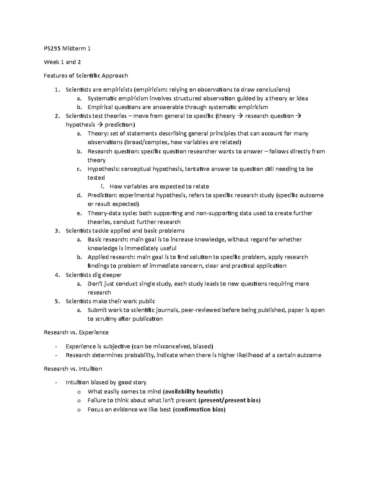 PS295 Midterm 1 - Systematic empiricism involves structured observation ...