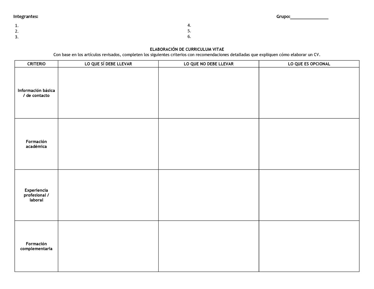 Cv Y Entrevista De Trabajo Copia Integrantes Grupo