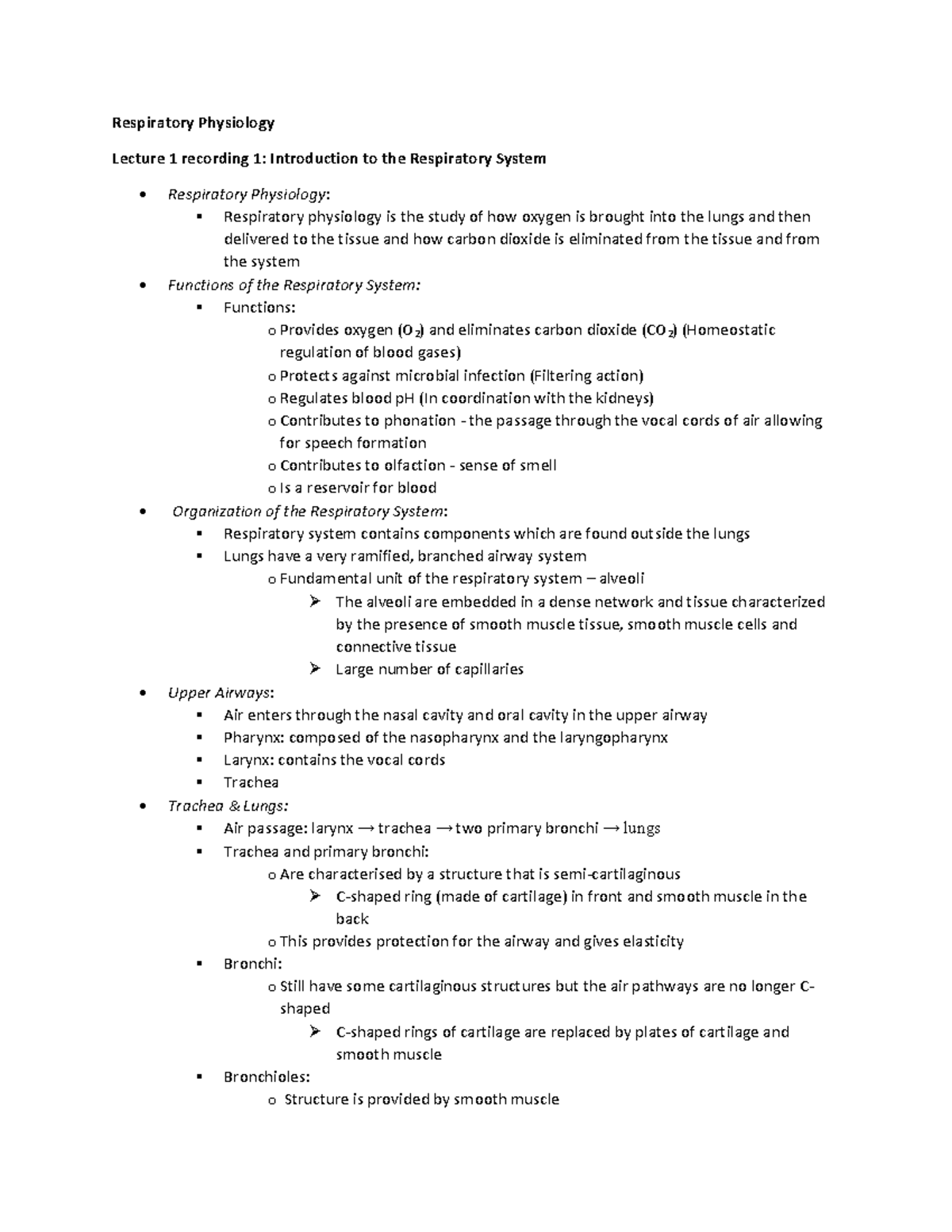 Study Notes - Respiratory Physiology - Respiratory Physiology Lecture 1 ...