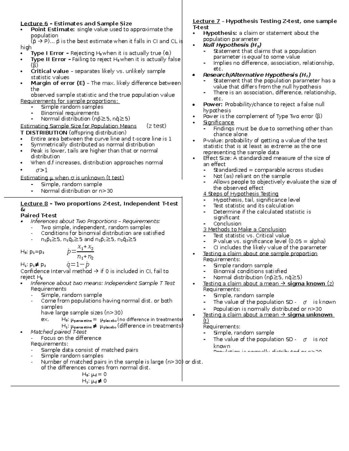 summary-of-text-lecture-6-estimates-and-sample-size-point-estimate