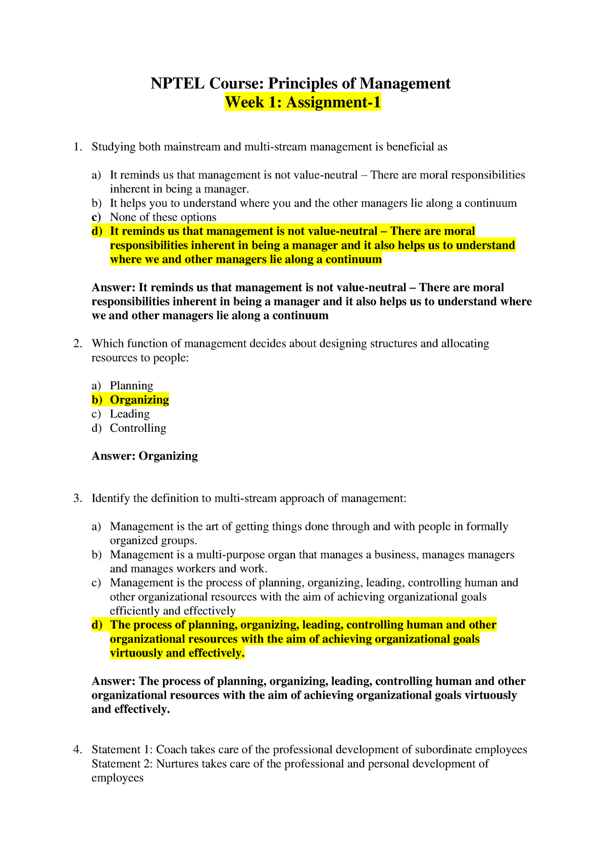 nptel principles of management assignment 7 answers 2023