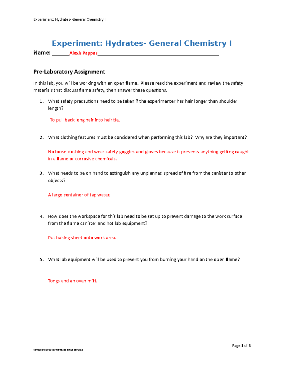 Formula Of A Hydrate Prelab Online Experiment Hydrates General Chemistry I Experiment