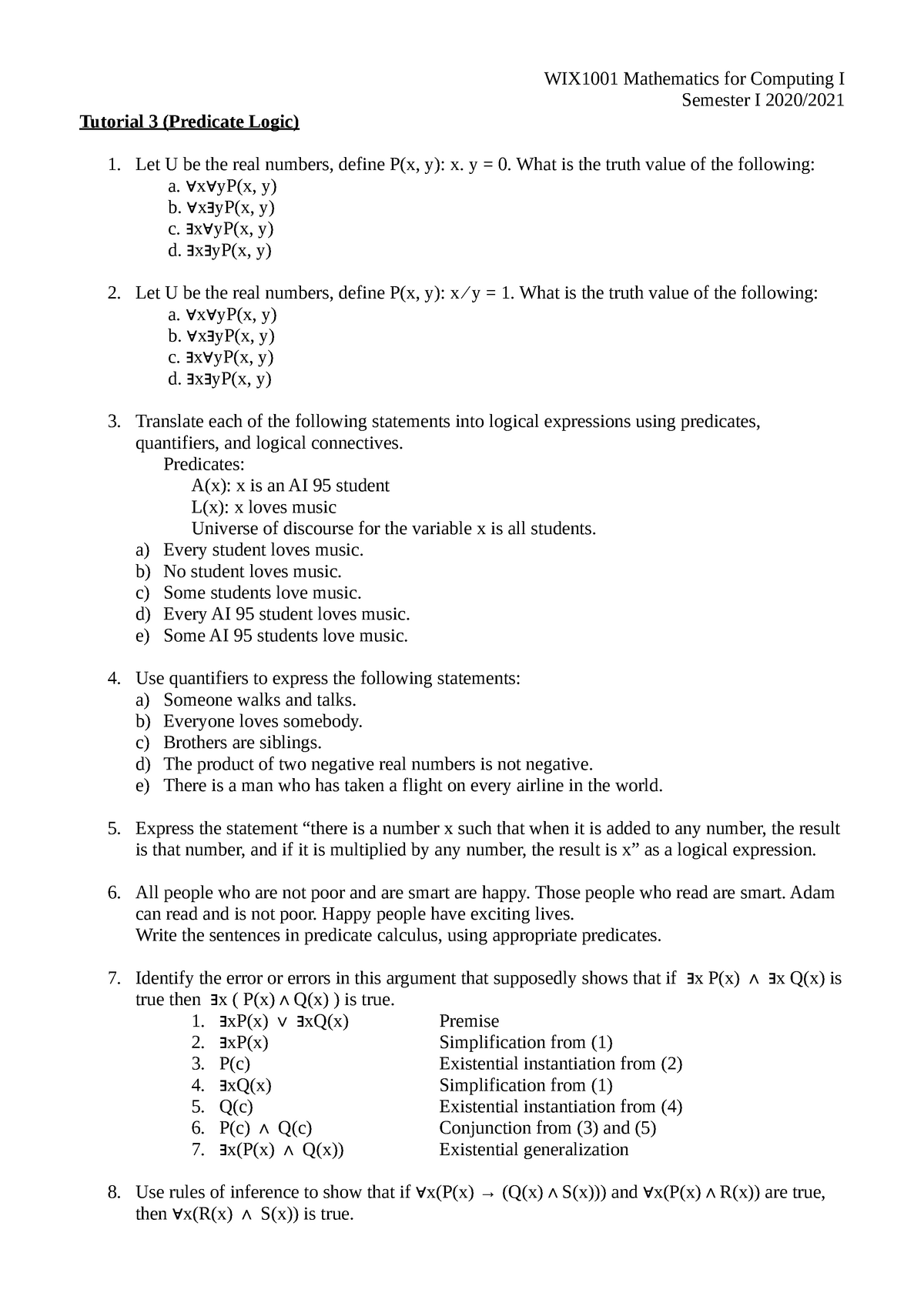 Math Tutorial W3 Set And Logic Wix1001 Mathematics For Computing Semester Studocu