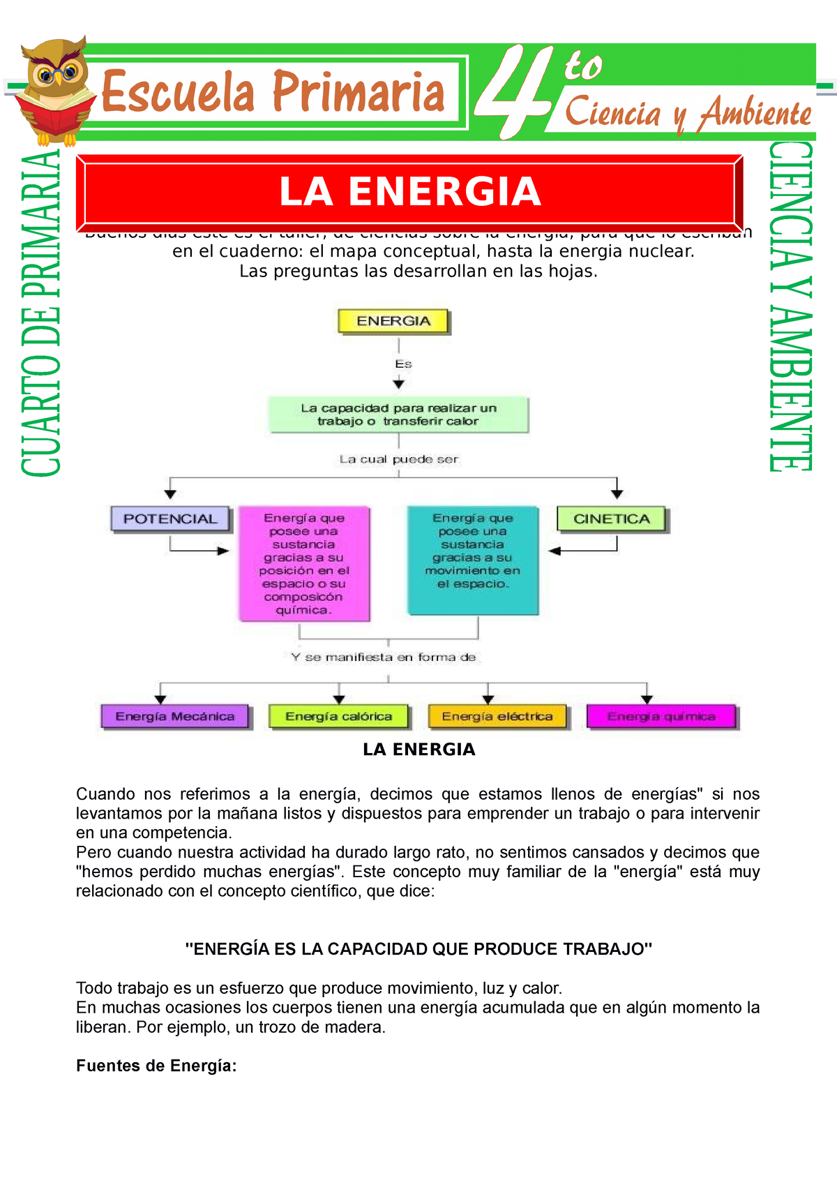 La Energia Para Cuarto De Primaria De Primaria Buenos Dias Este Es El