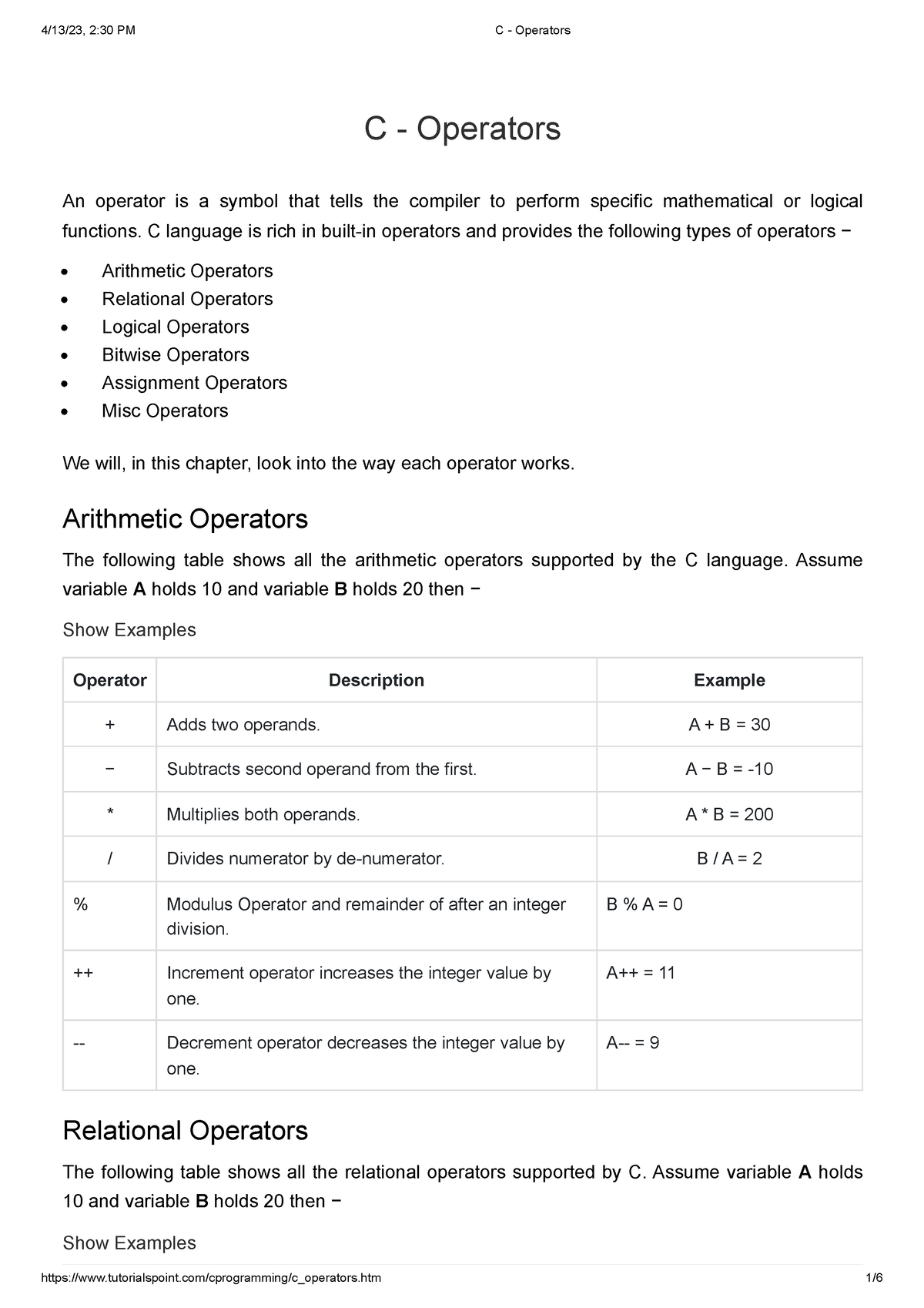 C - Operators - C programmng - Studocu