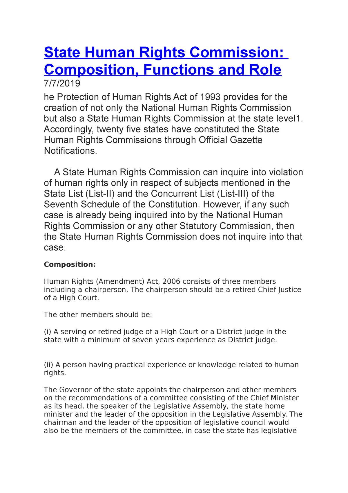 essay on state human rights commission