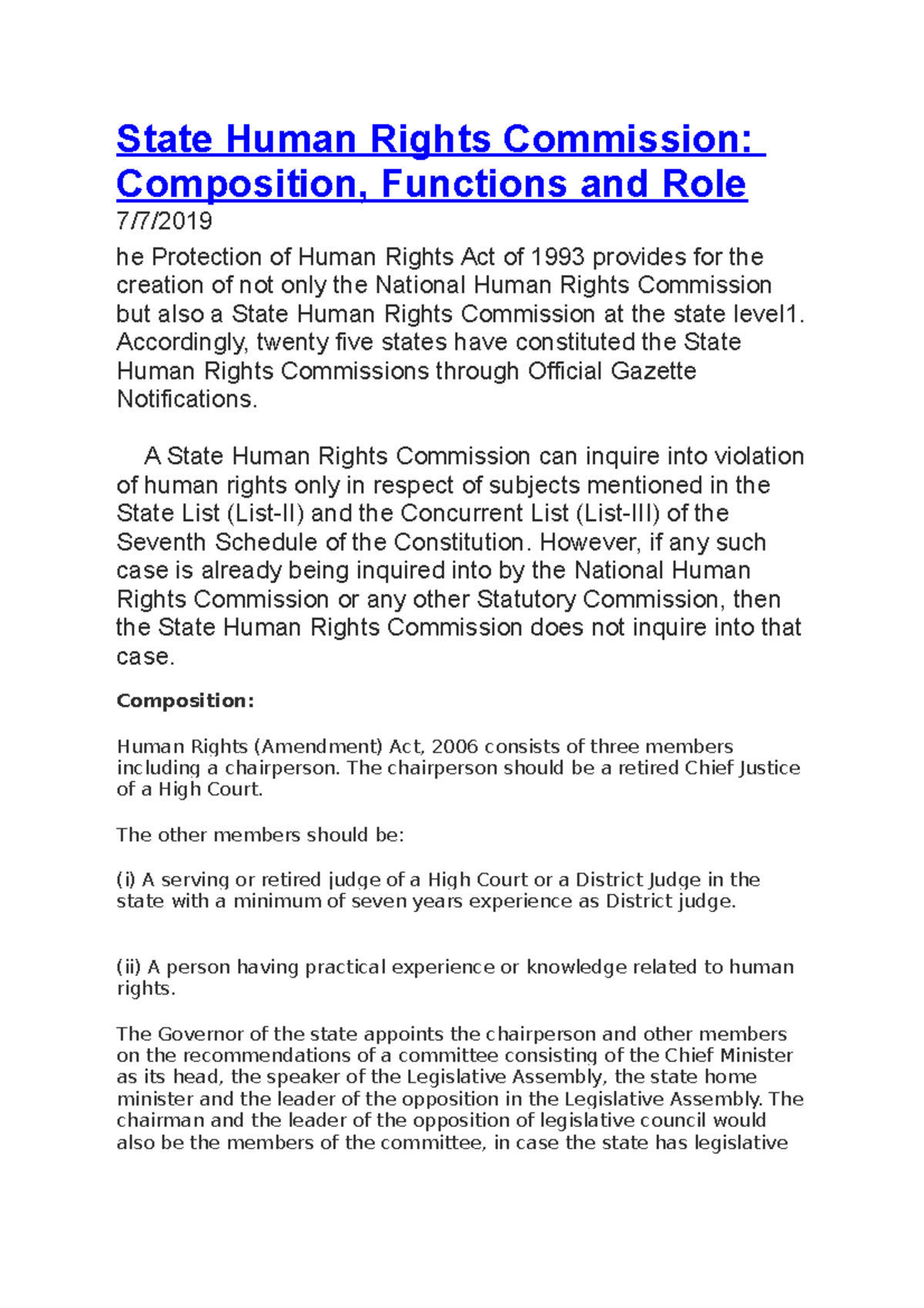 essay on state human rights commission