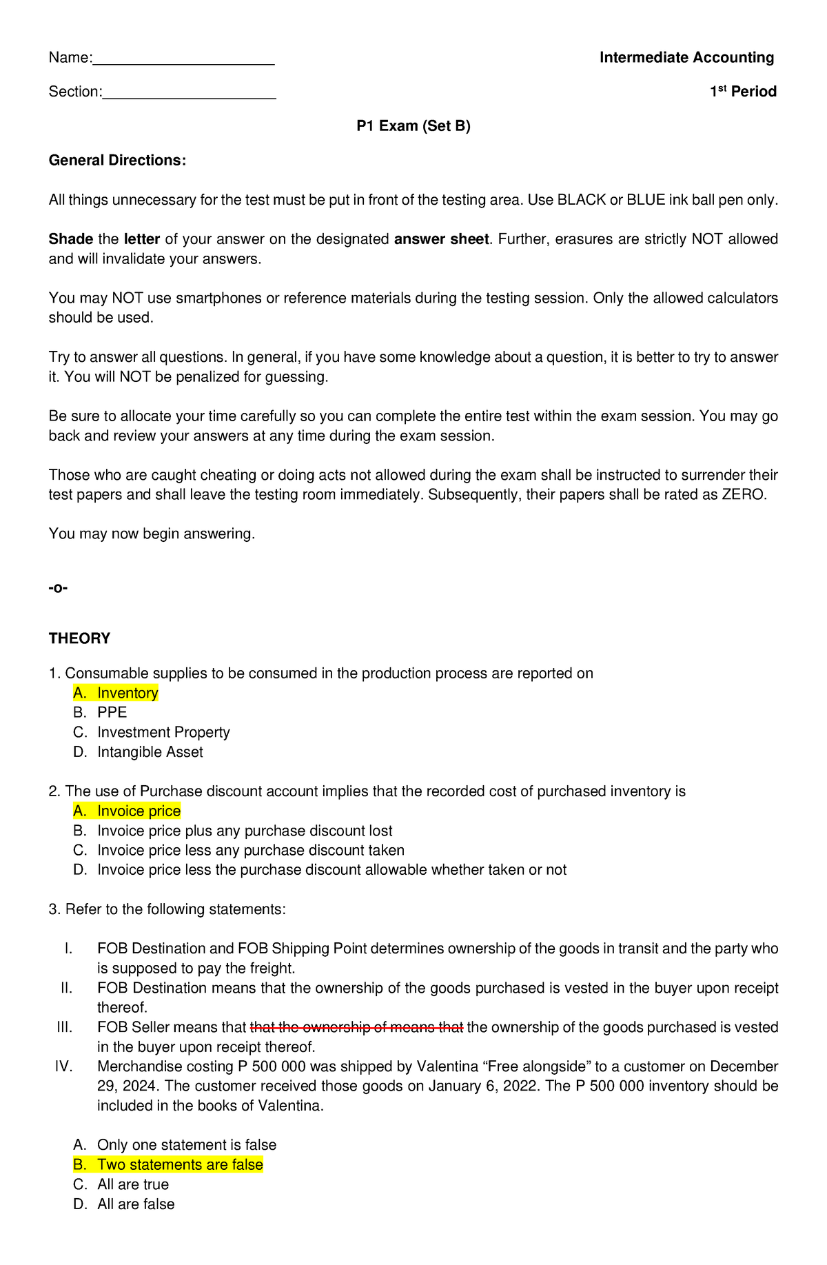 Set B Final W- Answers - Notes - Name ...