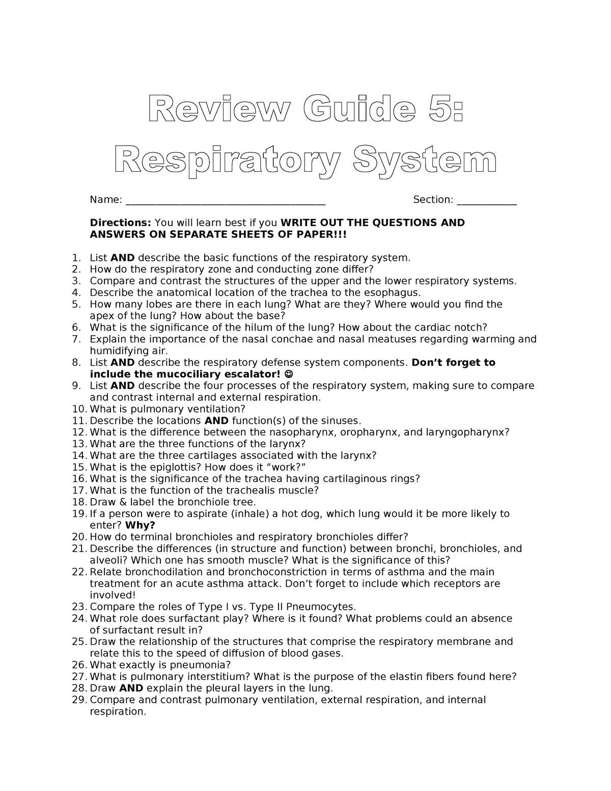 5 Respiratory System Review Guidemw 2023 V3 - Name