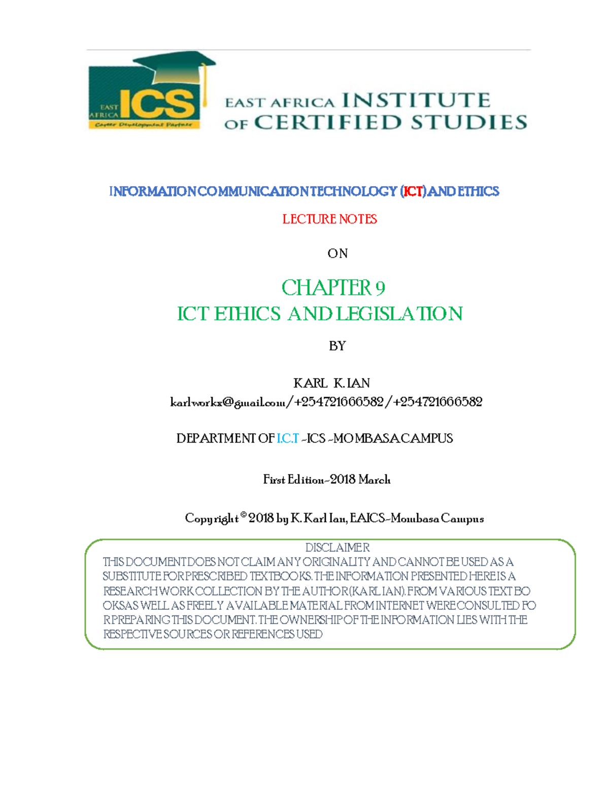 Introduction TO ICT Chapter 9 - INFORMATION COMMUNICATION TECHNOLOGY ...