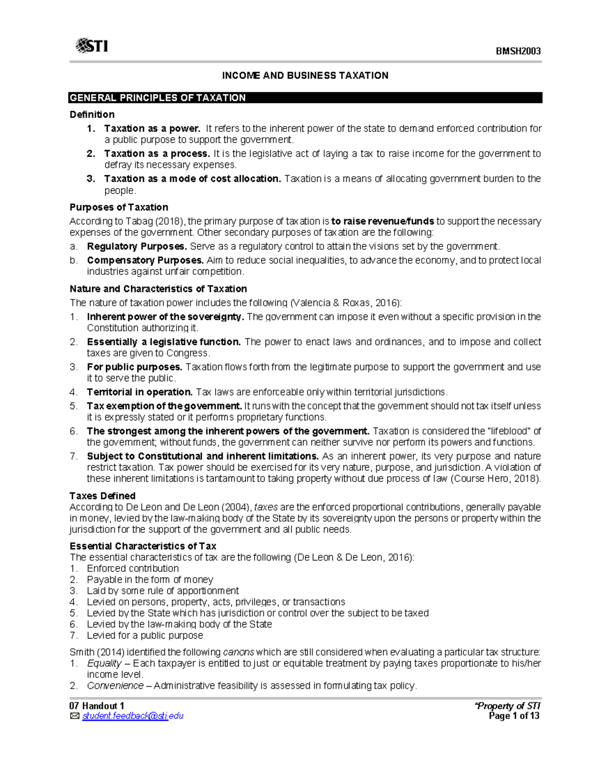 FABM TAX 7 - 1202 - 07 Handout 1 *Property of STI INCOME AND BUSINESS ...
