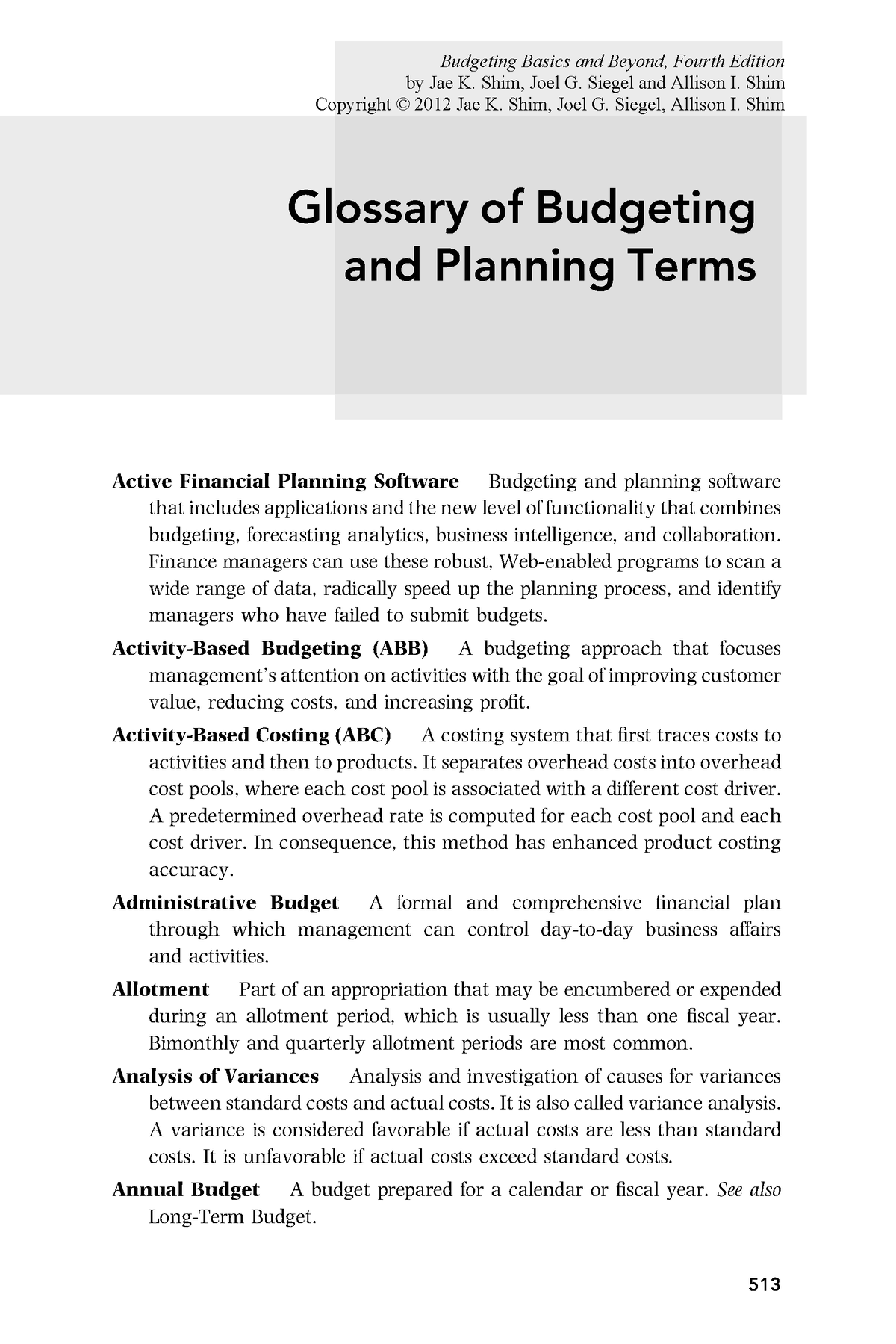 Budgeting Basics And Beyond - 2011 - Shim - Glossary Of Budgeting And ...