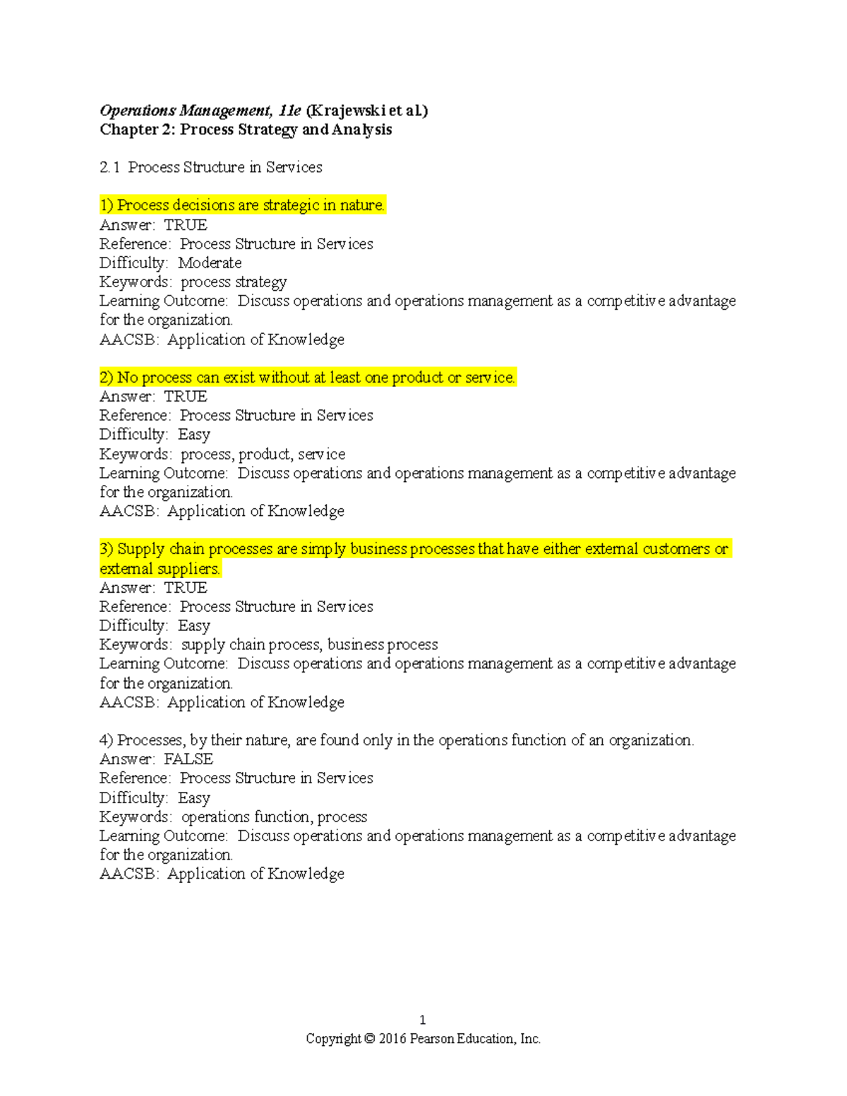 Ch02 Mcqs For Operations Management Operations Management 11e