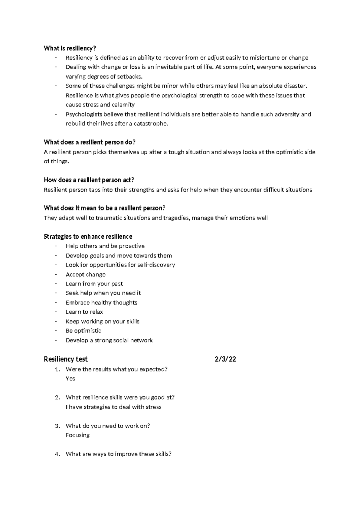 brief pdhpe year 9 half year summary notes - What is resiliency ...