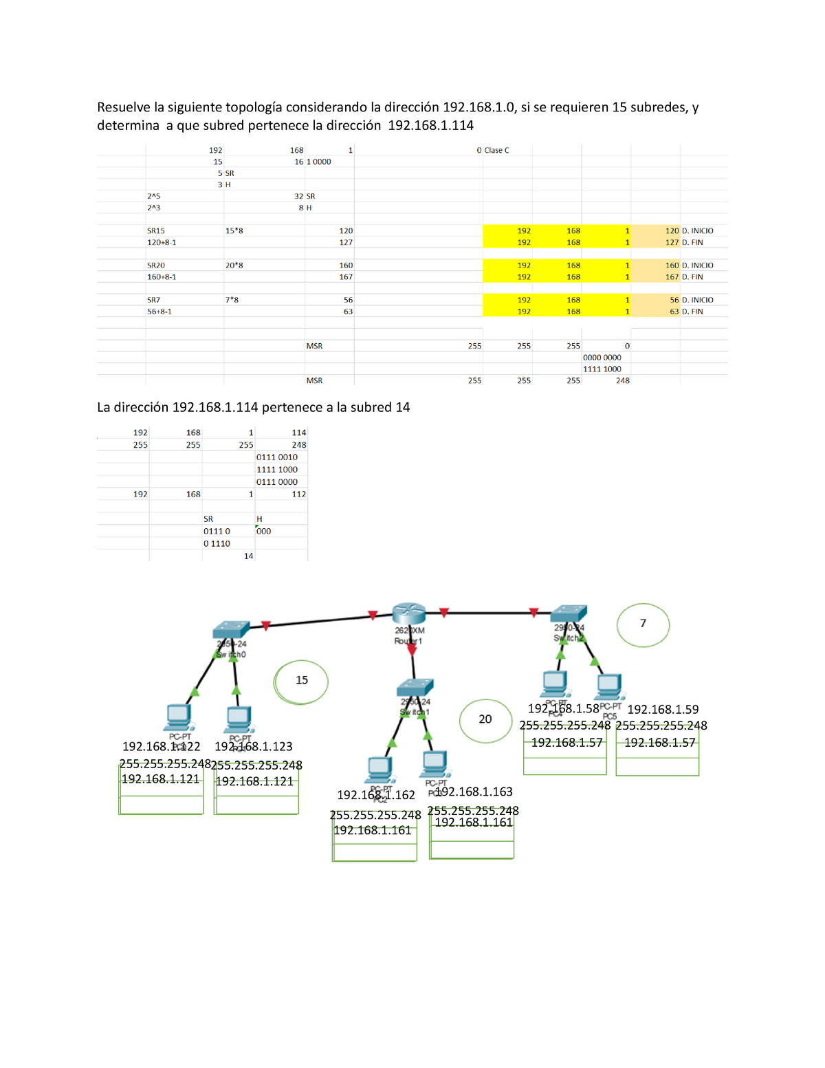 Subneteo REDES DE COMPUTADORAS - Resuelve La Siguiente Topología ...