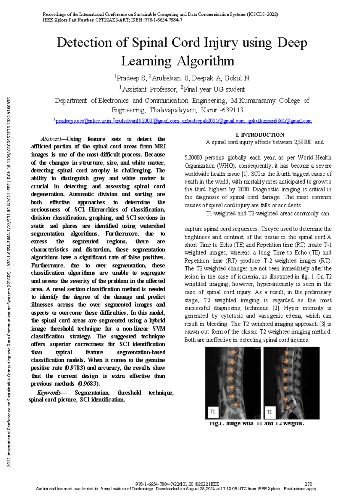 Detection of Spinal Cord Injury using Deep Learning Algorithm - ac 2 ...