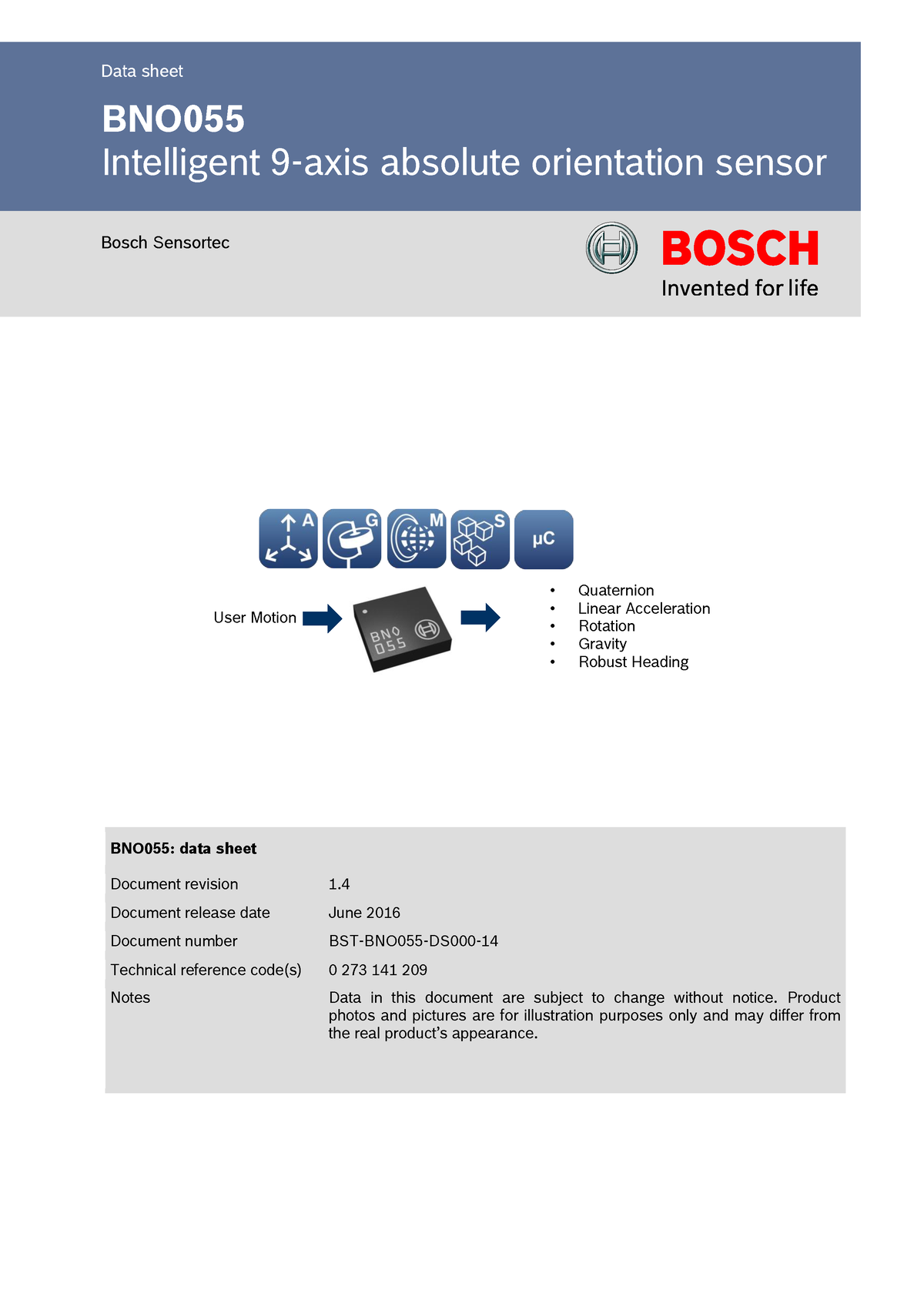 BNO055 datasheet for component used Data sheet BNO Intelligent