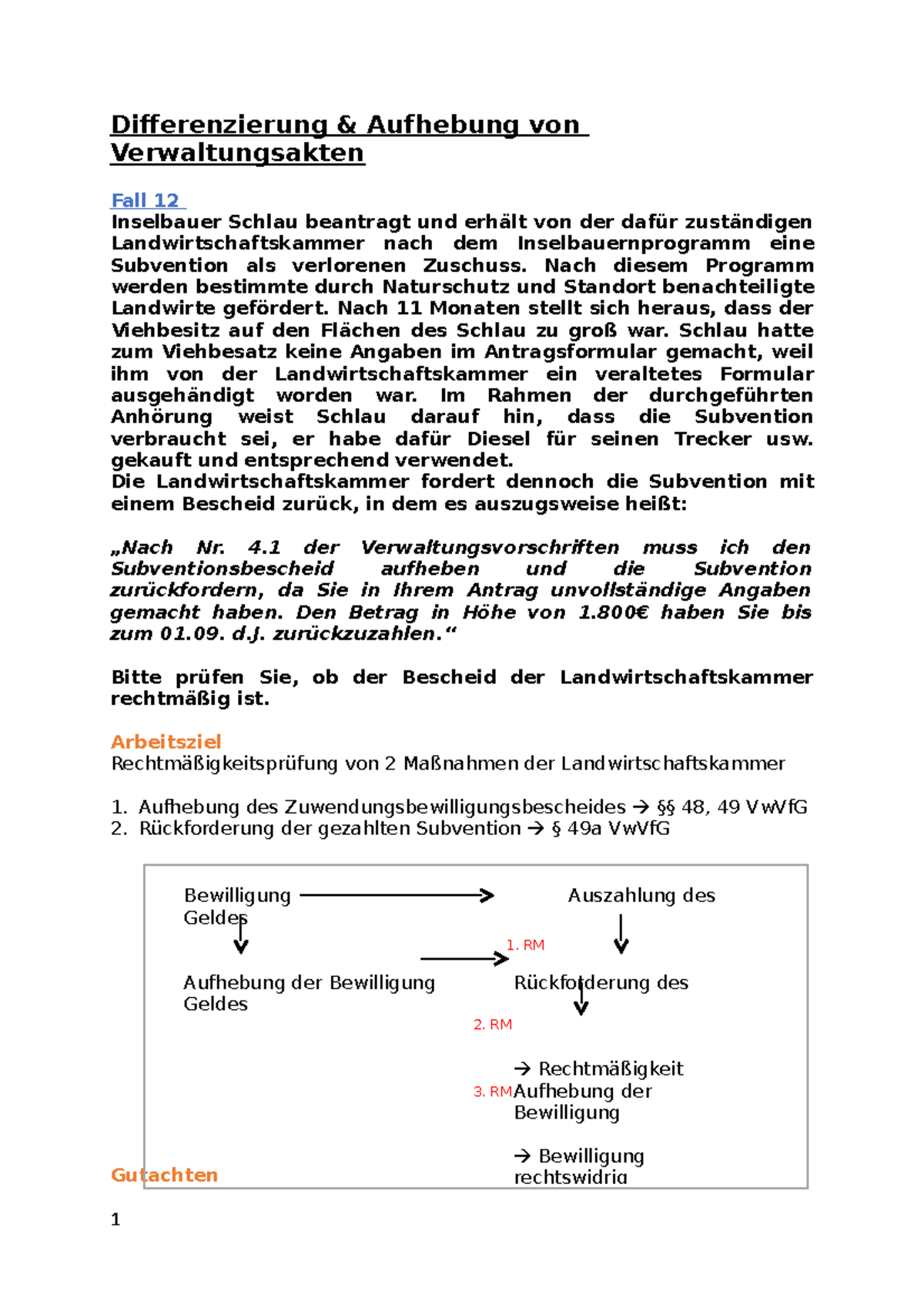 Fall 12 - § 48 VwVfG - Differenzierung & Aufhebung Von Verwaltungsakten ...