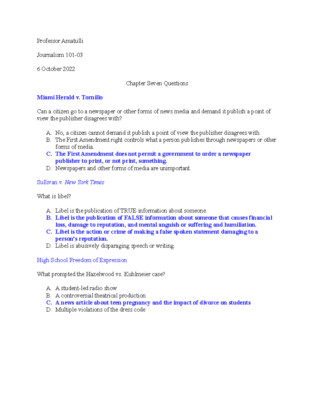 Chapter Seven Questions - Professor Amatulli Journalism 101- 6 October ...