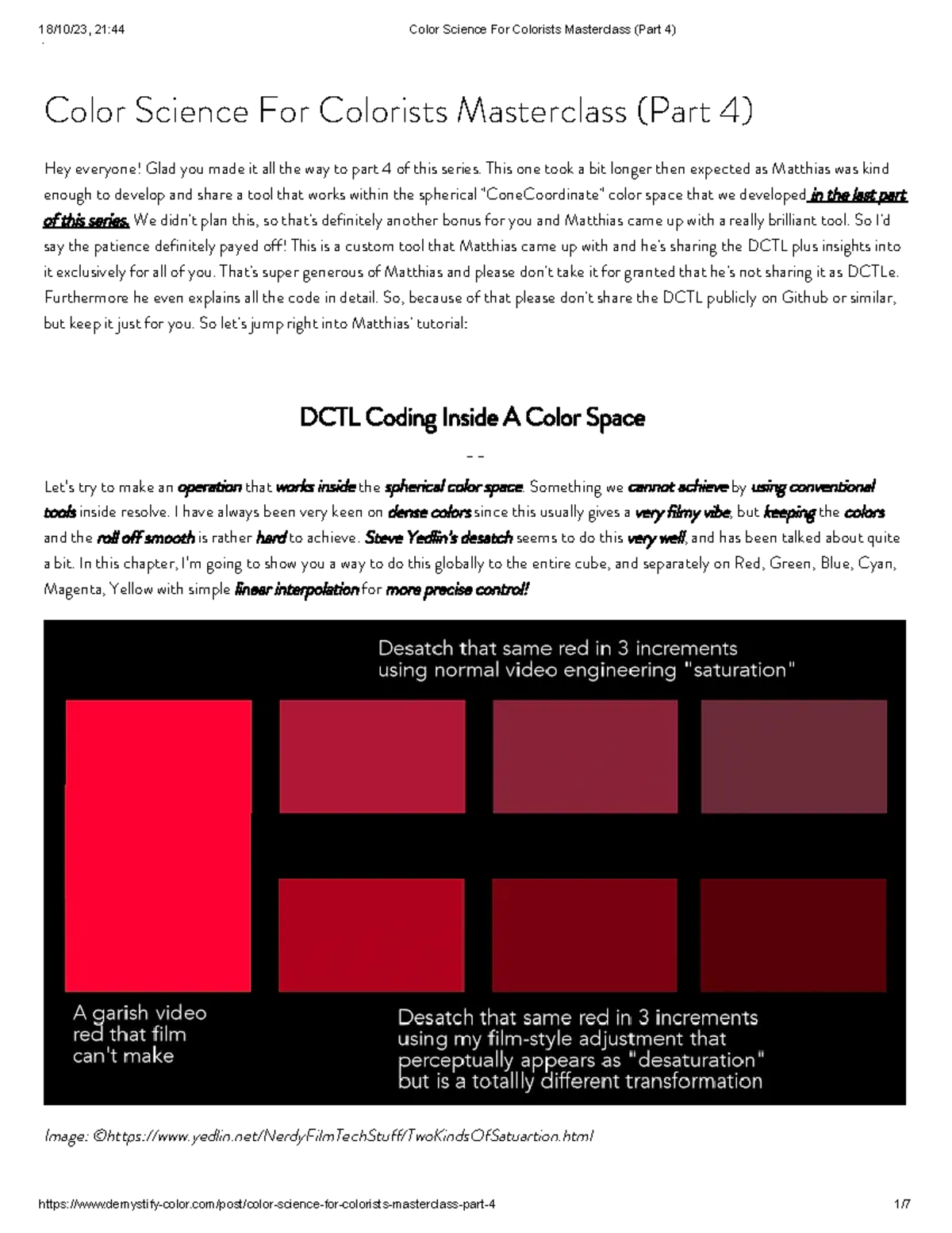 Color Science For Colorists Masterclass (Part 4) - This one took a bit ...