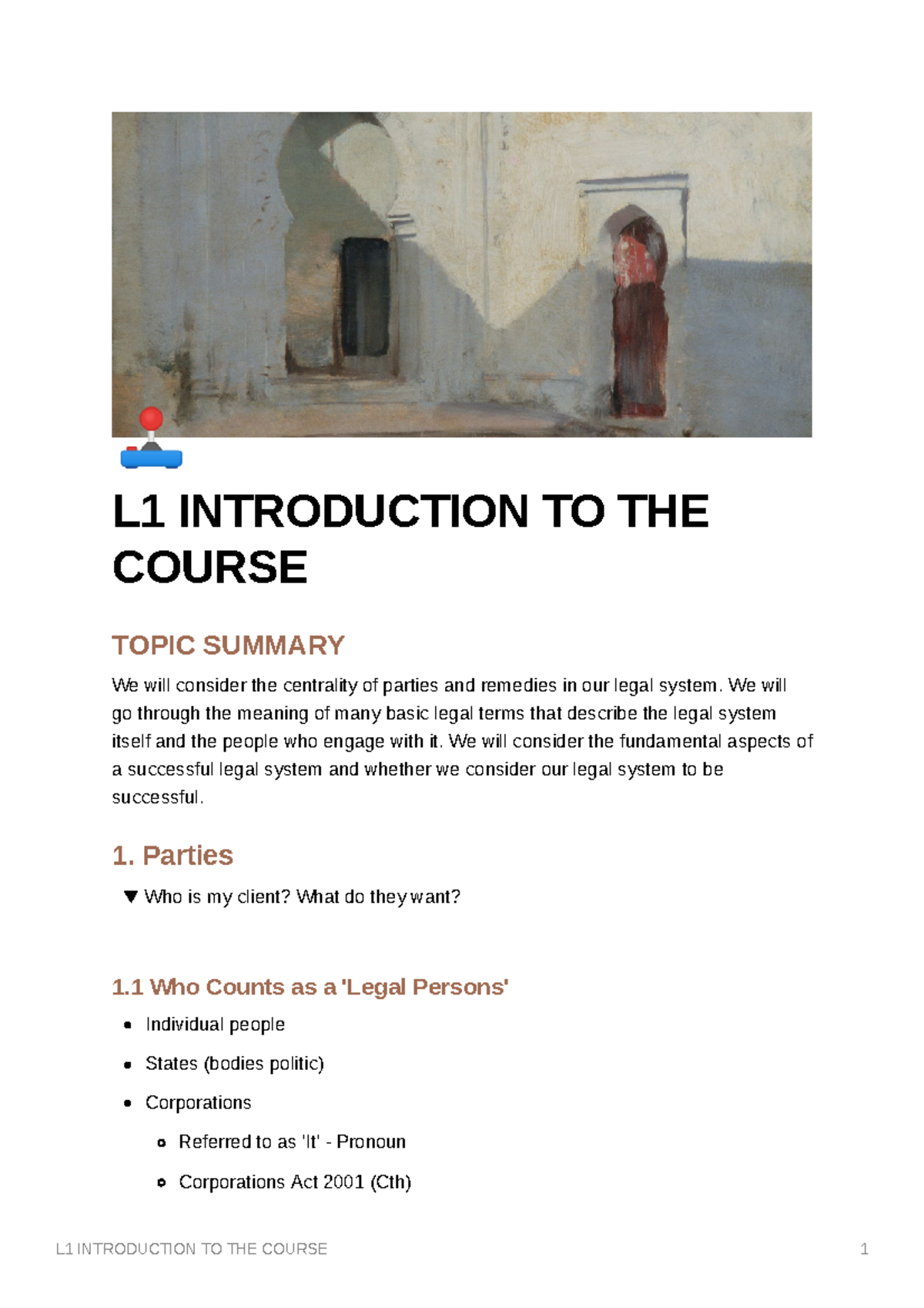 L1 Introduction to the Course - 🕹 L1 INTRODUCTION TO THE COURSE TOPIC ...