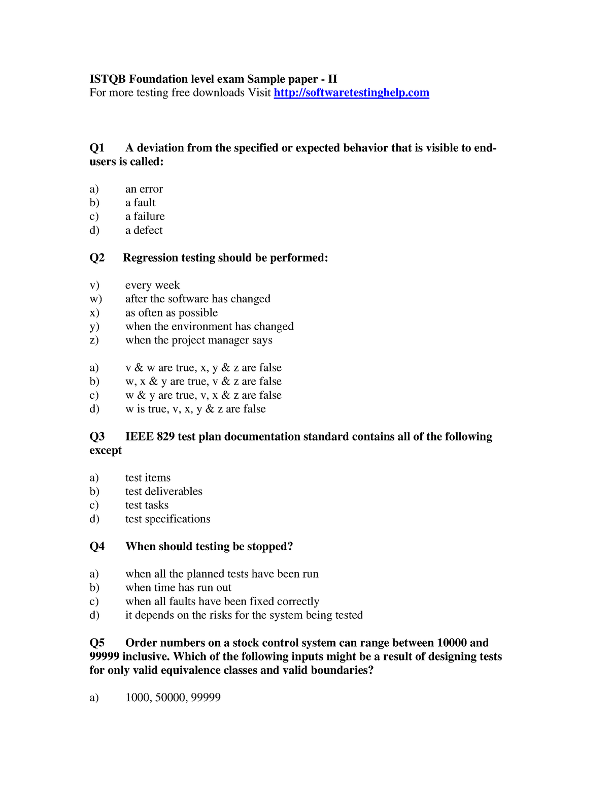 Istqb Exam Sample Paper 2 - ISTQB Foundation Level Exam Sample Paper ...