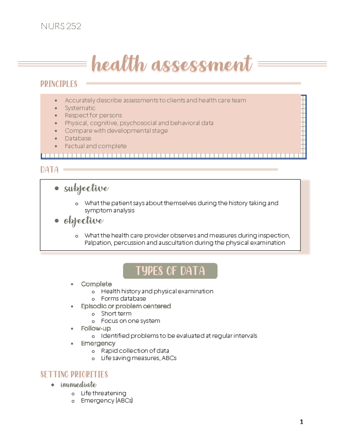 NURS 252 Notes-1-6 - Health Assessment Across The Lifespan Notes ...