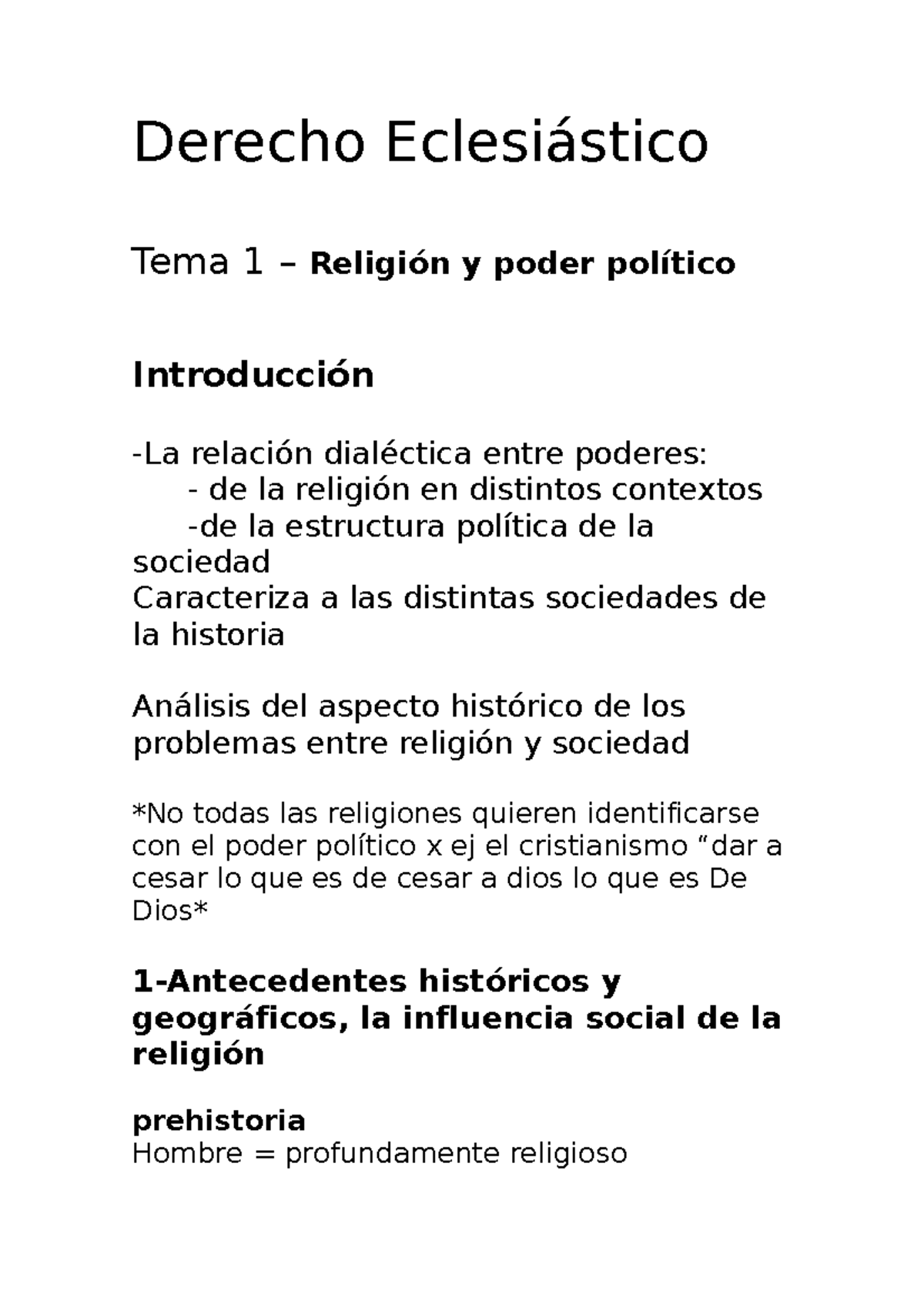 Derecho eclesiastico apuntes Derecho Eclesiástico Tema 1 Religión y