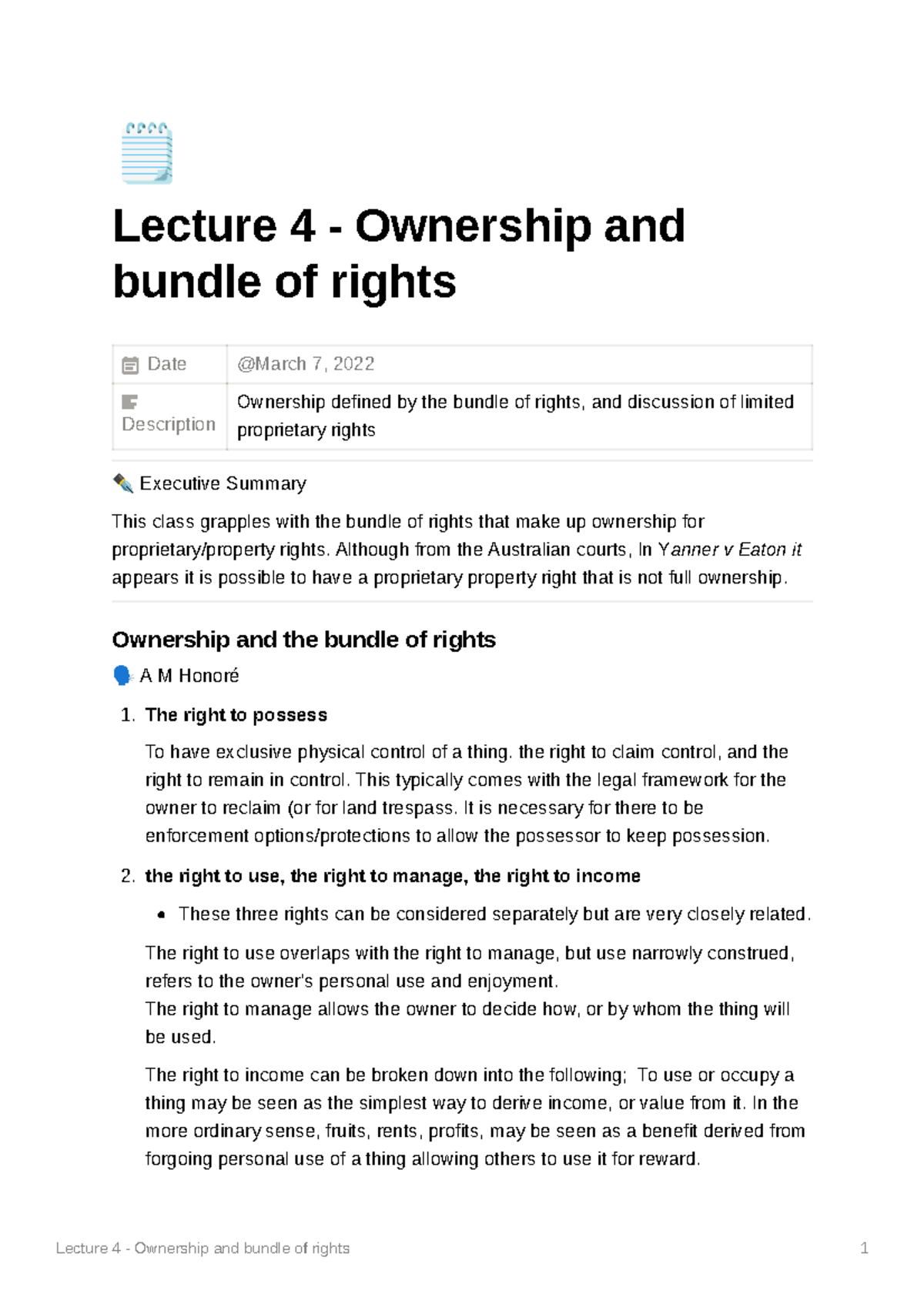 Lecture 4 Ownership and bundle of rights 🗒 Lecture 4 Ownership