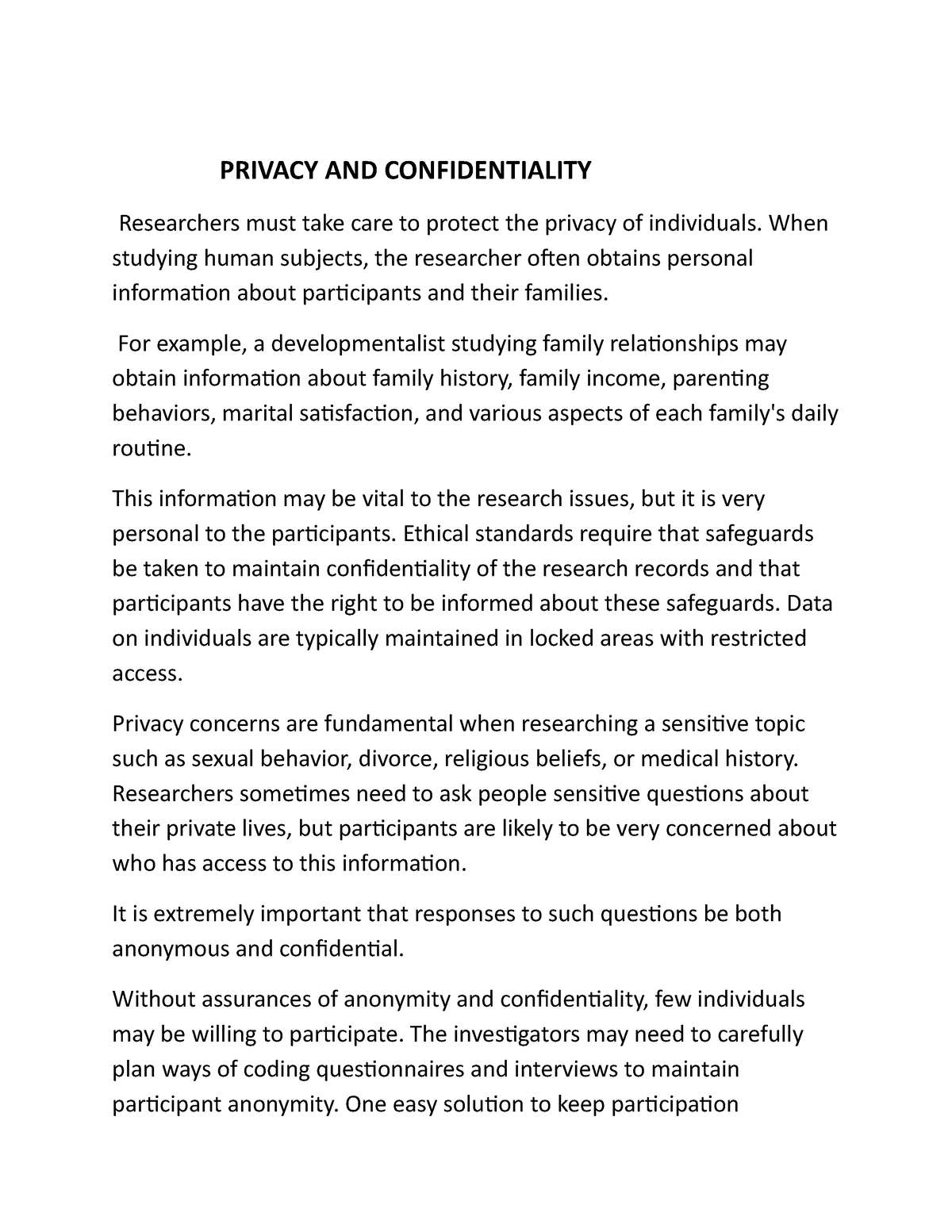 confidentiality in research pdf