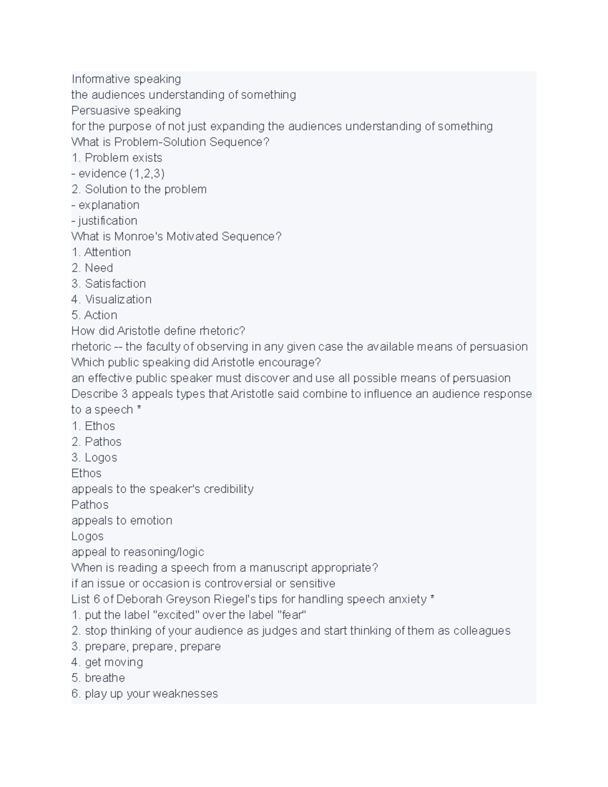 Coms notes from lectures professor alban - Informative speaking the ...