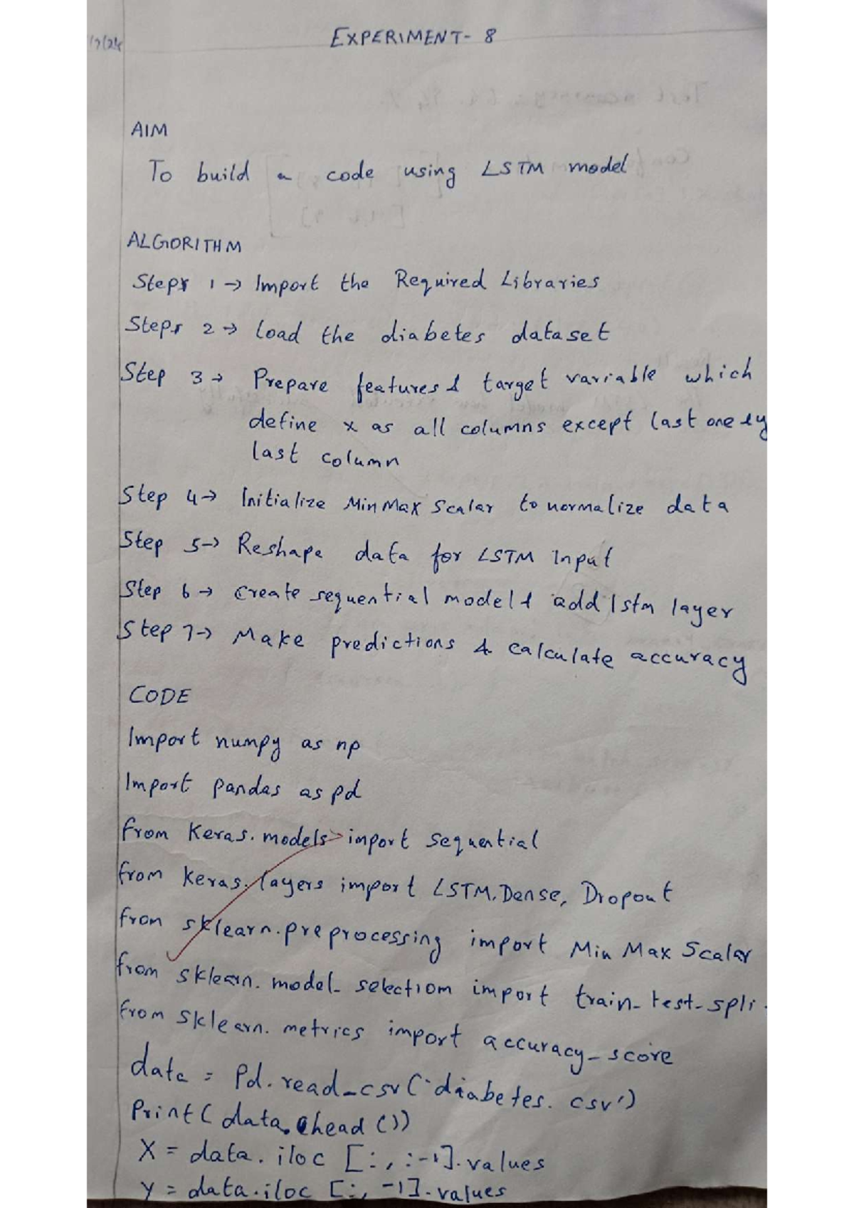Lab 8 - Deep learning lab notes for AI - 17(24 8 AIM To build a code ...