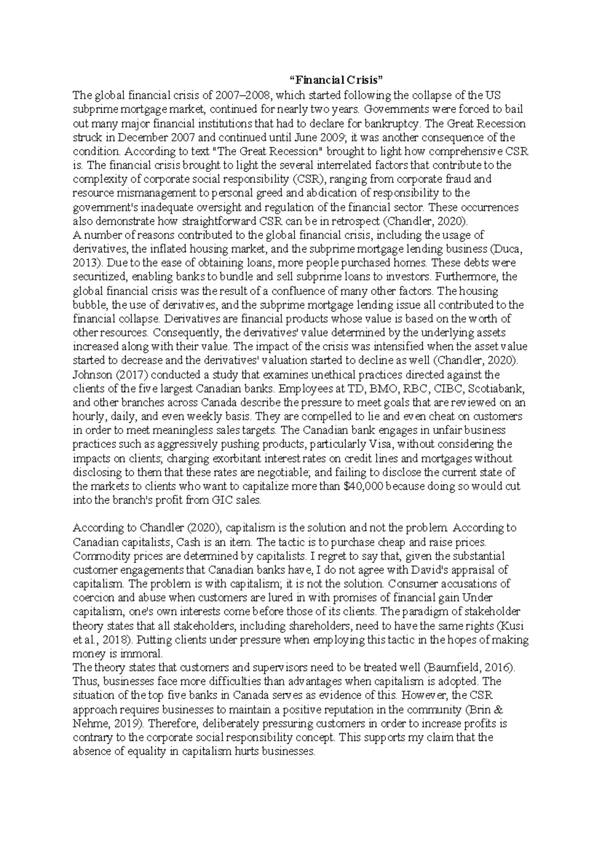 Assignment 1# - vves - “Financial Crisis” The global financial crisis ...